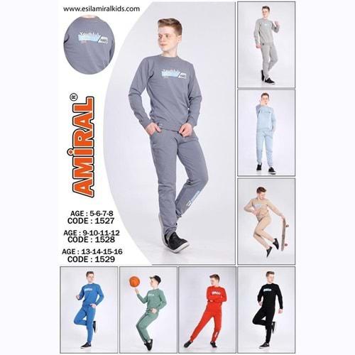Amiral 1527 Erkek Çocuk Penye Sıfır Yaka Youthful Baskılı Takım 5-8 Yaş
