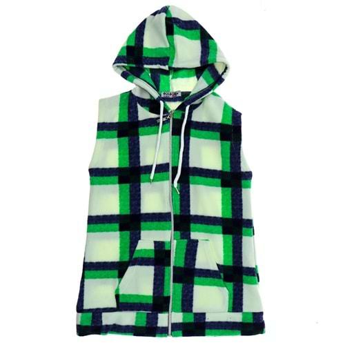 Güldür 9121 Çocuk Kareli Polar Kapşonlu Yelek 13-16 Yaş