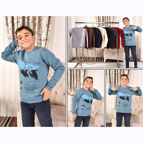 Kardeşler Lıfe Erkek Çocuk 3 İp Surf Baskılı Sweat 5-8 Yaş