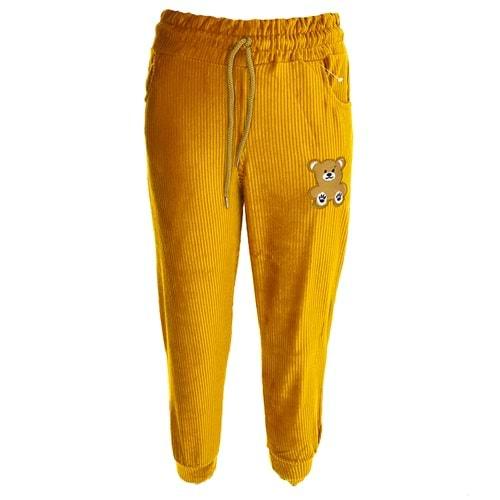 Tonbix 1262 Kız Çocuk Kadife Lastikli Etiket Ayıcık Nak Pantolon 11-15 Yaş