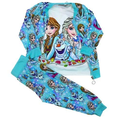 Zara Tintini Kids Kız Çocuk Penye Elsa Kar Desenli Fermuarlı 3 Lü Takım 3-10 Yaş