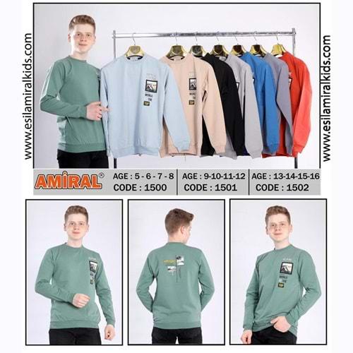 Amiral 1501 Erkek Çocuk Penye Sıfır Yaka Alpıne Baskılı Uzun Kol Tişört 9-12 Yaş