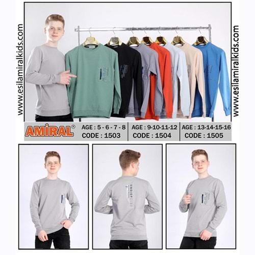 Amiral 1503 Erkek Çocuk Penye Sıfır Yaka Toronto Baskılı Uzun Kol Tişört 5-8 Yaş