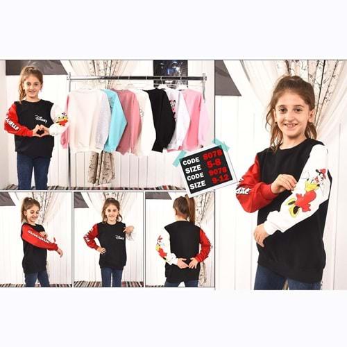 Zara 8078 Kız Çocuk Disney Baskılı Penye Simit Yaka Sweat 5-8 Yaş