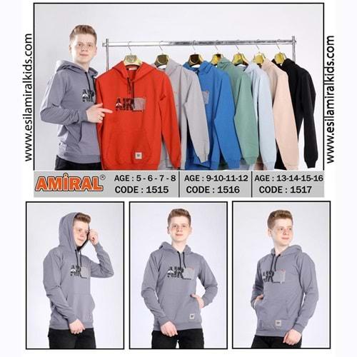 Amiral 1517 Erkek Çocuk Aır Baskılı Kapşonlu Sweat 13-16 Yaş