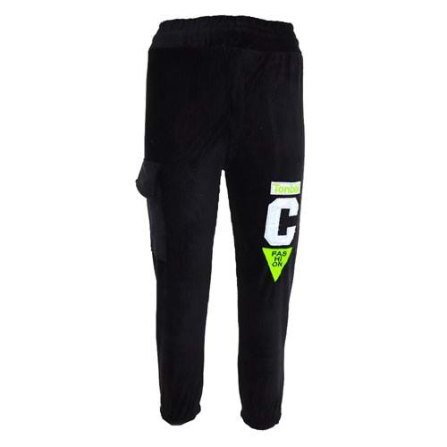 Tonbix 1357 Çocuk Kadife Tonbix Nakışlı Kargo Cep Eşofman Alt 3-7 Yaş