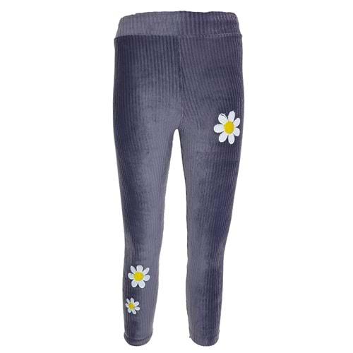 Tonbix 1367 Kız Çocuk Kadife Papatya Nakışlı Pantolon 11-15 Yaş