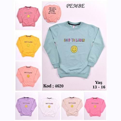 Pembe 4620 Kız Çocuk Ön Arka Good To Laugh Emoji Baskılı Penye Sweat 13-16 Yaş