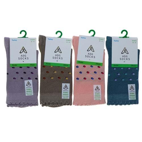 Adg 0013 Bayan Bambu Dikişsiz Likralı Desenli Soket Çorap