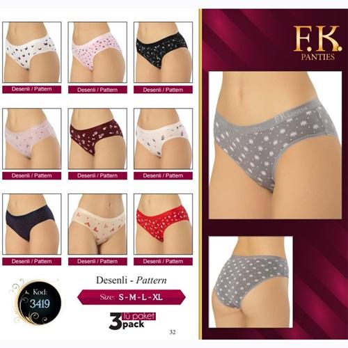 F-K 3419 Bayan Penye Desenli 3 Lü Külot