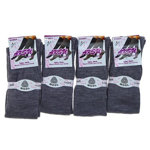 Aksu 0960 Bayan Soft Likralı Taban Yün Havlu Dizaltı Çorap - Karışık Renk - ASORTİ