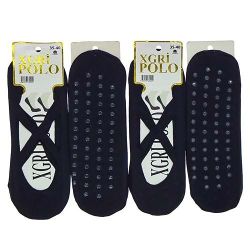 X Gri Polo B-61 Bayan Likralı Silikonlu Kaymaz Plates Babet Çorap
