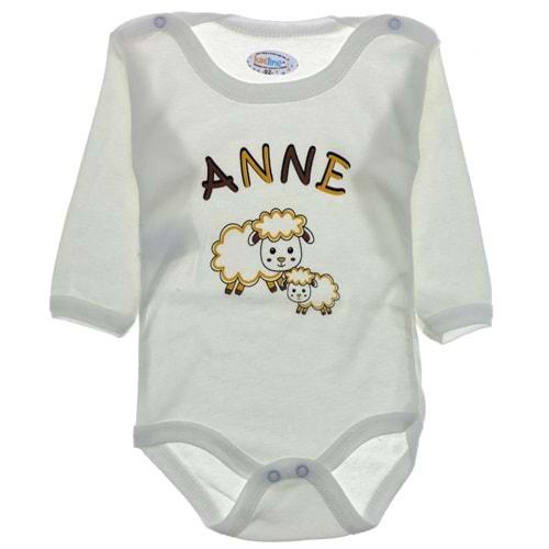 Lüxeline 4000 Bebe Anne Baskılı Uzun Kol Çıtçıtlı Badi 3-6-9 Ay