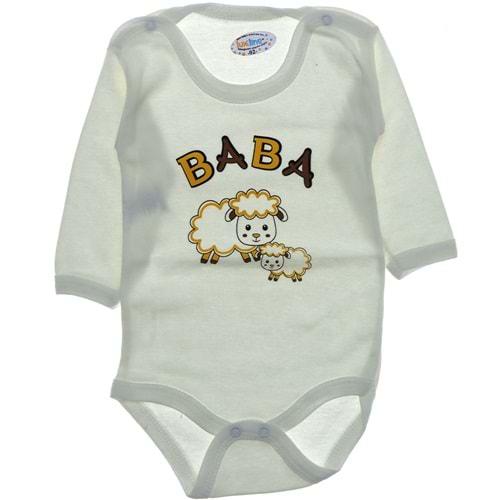 Lüxeline 4000 Bebe Baba Baskılı Uzun Kol Çıtçıtlı Badi 3-6-9 Ay