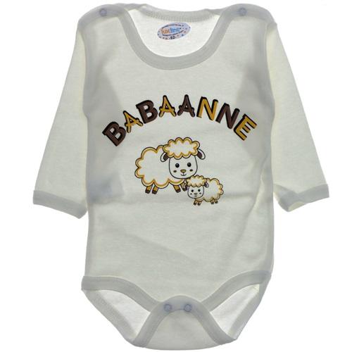 Lüxeline 4000 Bebe Babaanne Baskılı Uzun Kol Çıtçıtlı Badi 3-6-9 Ay