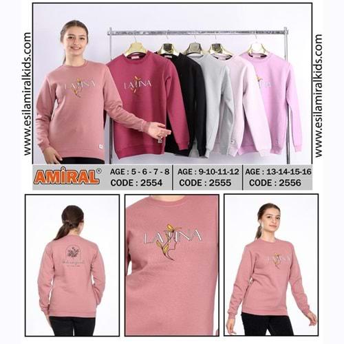 Esila 2554 Kız Çocuk 3 İp Sıfır Yaka Latina Baskılı Sweat 5-8 Yaş
