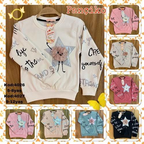 Pançiko 4026 Kız Çocuk Peluşlu Yıldız 2 İp Şardonlu Sweat 5-8 Yaş