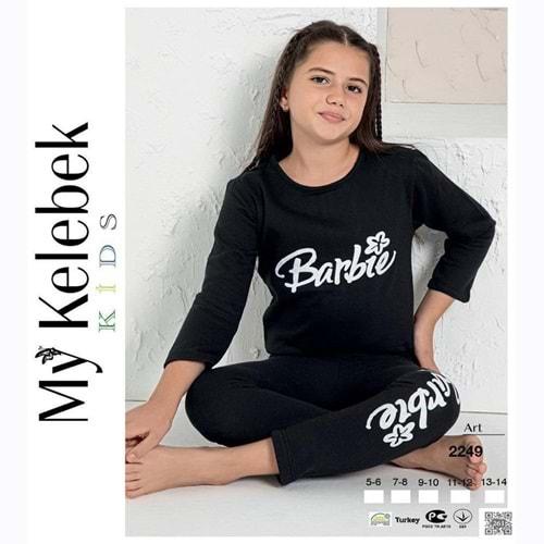 MY Kelebek 2249 Kız Çocuk 2 İplik Şardonlu Uzun Kol Pijama Takımı 5-6 13-14 Yaş