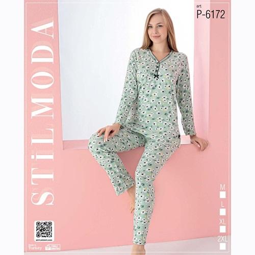 Stil Moda P-6172 Bayan Çiçek Desenli Süet Pijama Takımı M-2XL