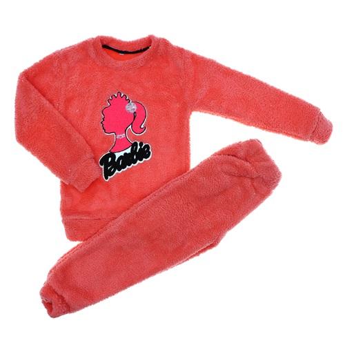 Mubix Life 2050 Kız Çocuk Barbie Süzine Nakışlı Peluş Sıfır Yaka Takım 2-6 Yaş