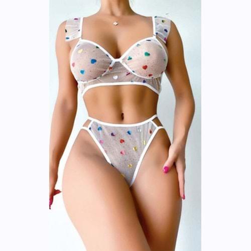 Nightlight 3418 Bayan Tül Sim Detaylı Fantazi Takım Gecelik