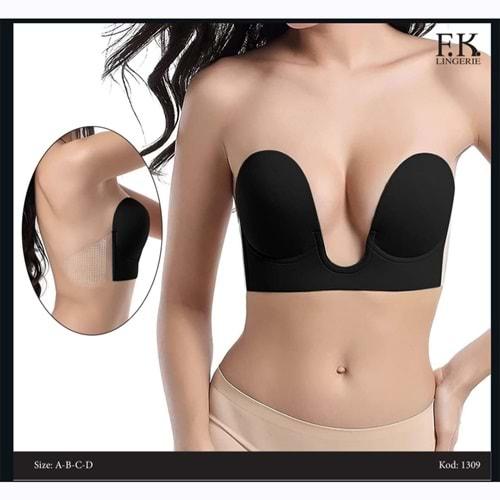 F.K 1309 Bayan Desteksiz Balenli Mikrofiber Askısız Straplez Hayalet Silikonlu Sütyen