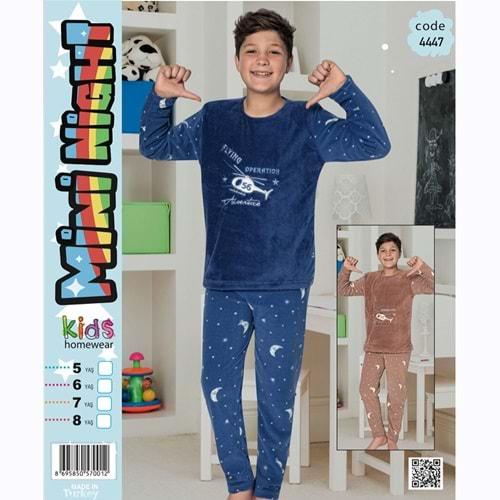 Mini Night 4447 Erkek Çocuk Welsoft Helikopter Nak Pijama Takımı 9-12 Yaş