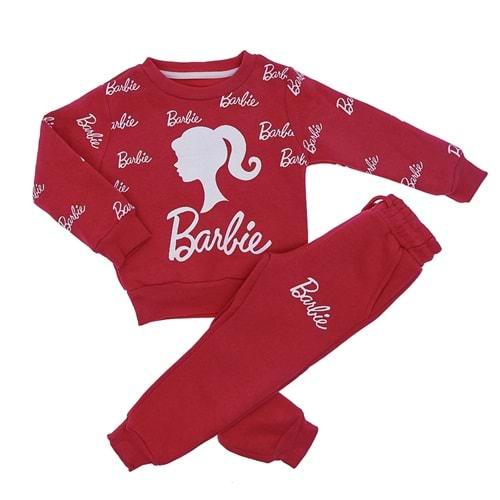 ZARA 4001 Kız Çocuk 3İp Sıfır Yaka Barbie Baskılı Takım 2-8 Yaş