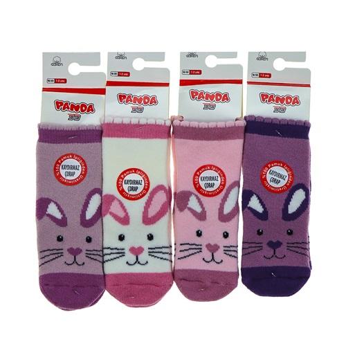 Panda P07 Kız Çocuk Kaydırmaz Abs Tabanlı Desenli Yıkamalı Havlu Soket Çorap - Karışık Renk