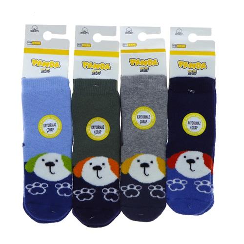 Panda P07 Erkek Çocuk Kaydırmaz Abs Tabanlı Desenli Yıkamalı Havlu Soket Çorap - Karışık Renk