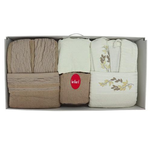 Baktıroğlu Çift Kişilik Bornoz Takımı 6 Lı Set - Gri Pembe