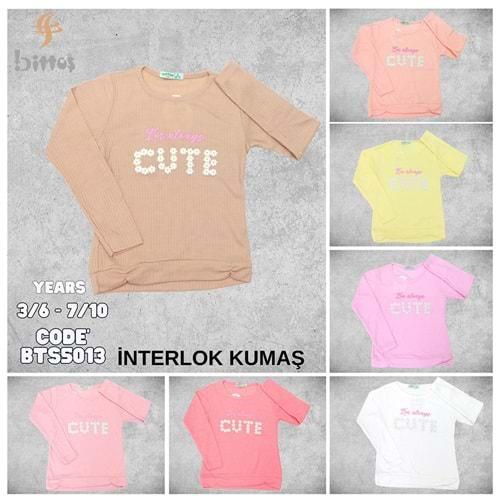 BTS 5013 Kız Çocuk Cute Papatya Bas Yazılı U Kol İnterlok Badi 3-6 Yaş