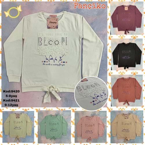 Pançiko 9420 Kız Çocuk Bloom Baskılı Gofralı Penye Süprem Badi 5-8 Yaş