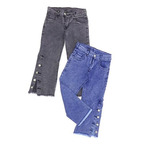 Ewzal 2346 Kız Çocuk Kuşaklı Enzim Bel Düz Yıkamalı Paça Düğmeli Kot Pantolon 11-15 Yaş