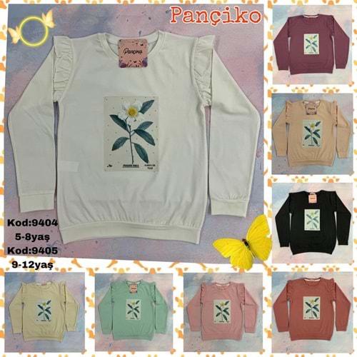 Pançiko 9404 Kız Çocuk Taşlı Çiçek Baskılı Penye Süprem Badi 5-8 Yaş