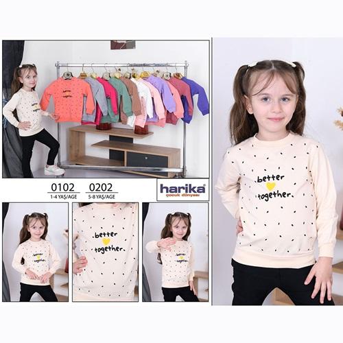 Harika Çocuk 0202 Kız Çocuk Better Together Kalp Baskılı 2 İp Penye Sweat 5-8 Yaş