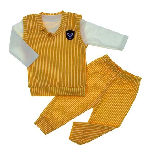 Furkan Bebe Penye Çizgili Yelekli 3 Parça Bebe Takımı 0-1 Ay