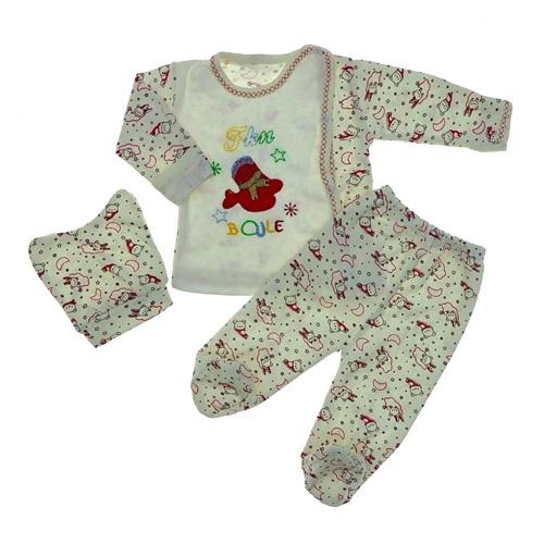 Furkan Baby Fok Balığı Nakışlı 3 Parça Bebe Zıbın Takım 0-1 Ay