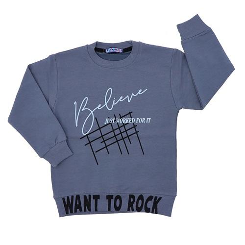 Furkan Kıds 1140 Erkek Çocuk Penye Etek Ucu Want To Rock Baskılı Sweat 9-12 Yaş