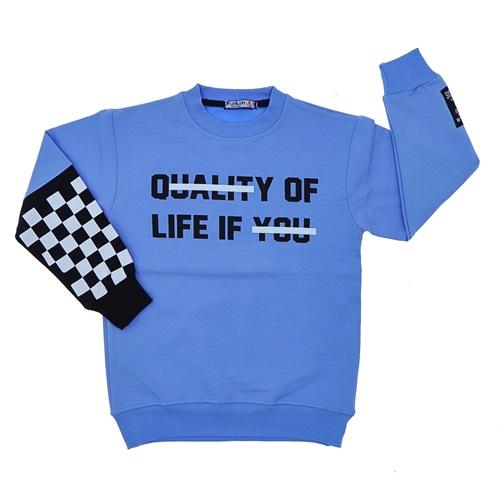 Furkan Kıds 1140 Erkek Çocuk Penye Lıfe If You Baskılı Kol Parçalı Sweat 5-8 Yaş