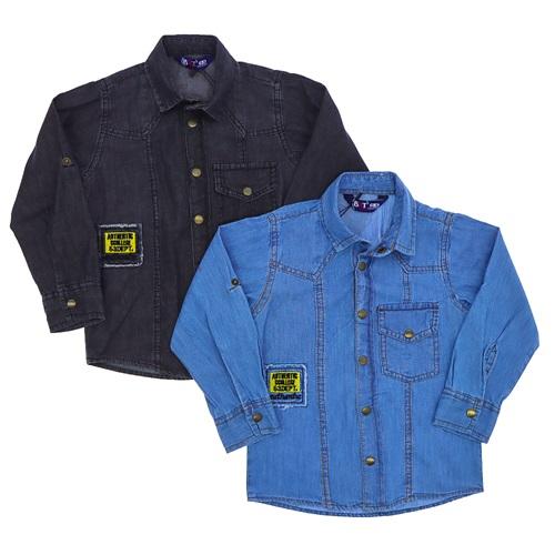 BRT 2005 Erkek Çocuk Sağ Nakışlı Sol Cepli Kot Gömlek 9-12 Yaş