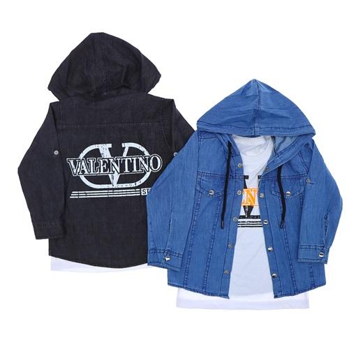 BRT 2008 Erkek Çocuk Ön 2 Cepli Tişörtlü Kapşonlu Arka Baskılı Kot Gömlek 9-12 Yaş