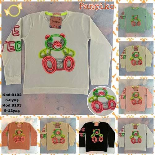 Pançiko 9102 Kız Çocuk Ayıcık Nakışlı Penye Süprem Badi 5-8 Yaş