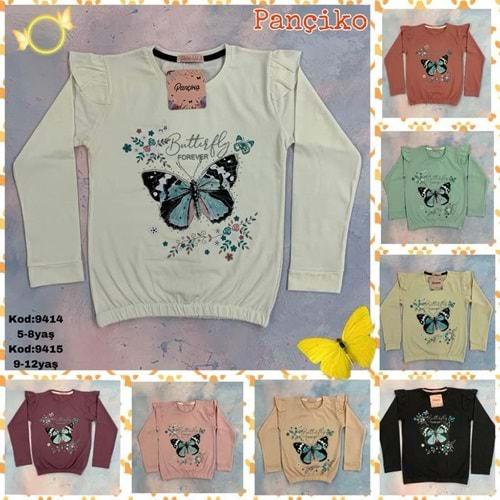Pançiko 9415 Kız Çocuk Kelebek Baskılı Penye Süprem Badi 9-12 Yaş