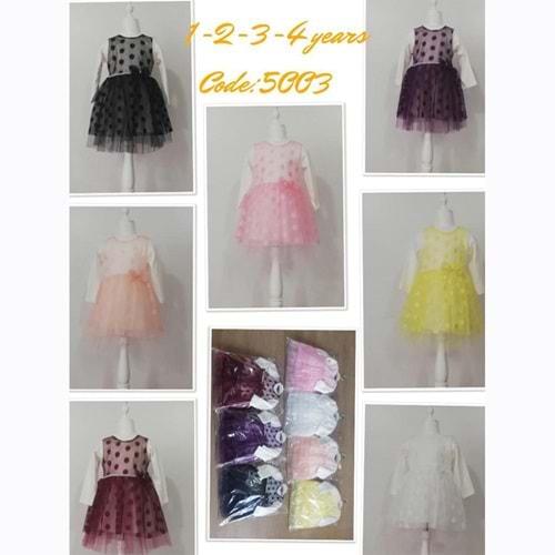 Meriç Kon 1013 Kız Çocuk Puanlı Kemer Kısmı İncili Tül Elbise 1-4 Yaş