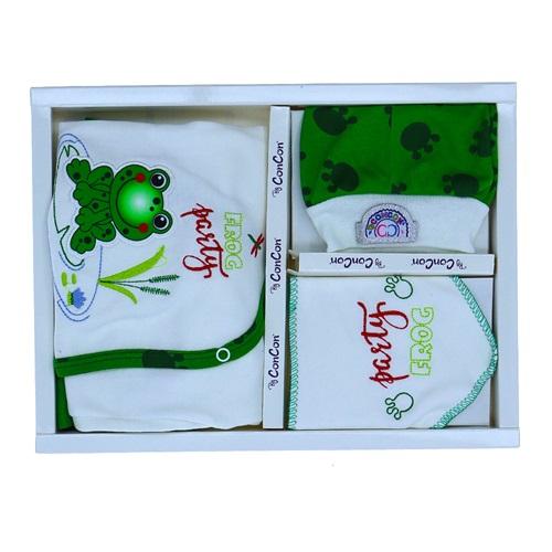 CC-5015 Bebe Kurbağa Nakışlı 5 Parça Zıbın Set 0-3 Ay