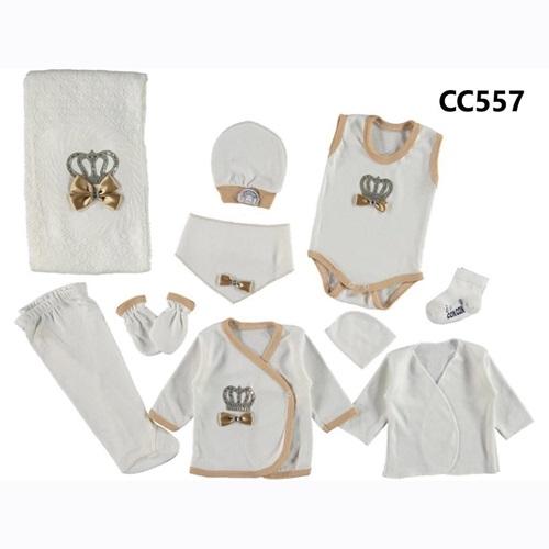 Rose & Blu 100 Bebe Taç Taş Nakışlı Tulumlu 7 Parça Zıbın Seti 0-3 Ay