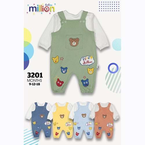 Million 3201 Bebe Penye Ayıcık Süzine Nakışlı Tulum 3-6-9 Ay