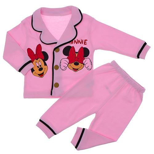 Mini love 5645 Kız Bebe Penye Minnie Mouse Baskılı Pijama Takımı 6-24 Ay