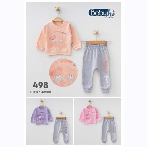 Baby Hi 498 Kız Bebe Penye Kanaviçe Ayıcık Nakışlı Takım 6-9-12-18 Ay